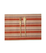 Orange/ Cream Striped Yarn-Dyed Cotton Ribbed Placemat - Image 2